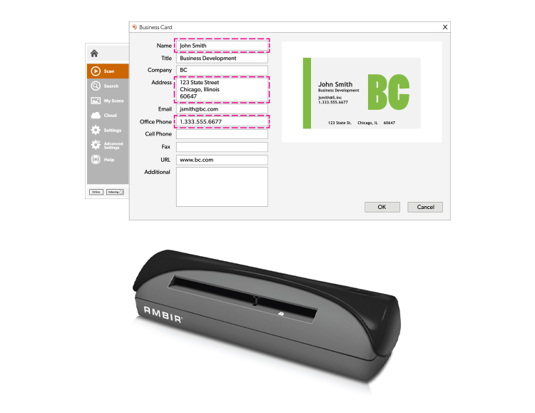 Simplex ID Card Scanner with AmbirScan Business Card (PS667-BCS)